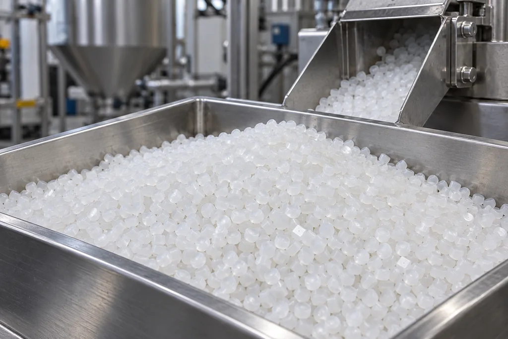 Illustration of translucent polymer resin pellets